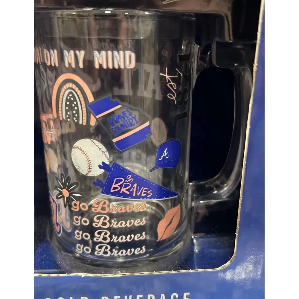 New In Box Set Of 2 NFL Atlanta‎ Braves 15 Oz Color Change Glass Stein Memory Co
